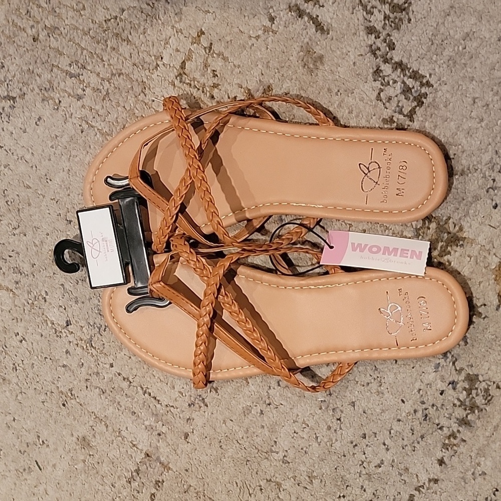 Bobbie Brooks Tan Braided Strap Womens Sandals